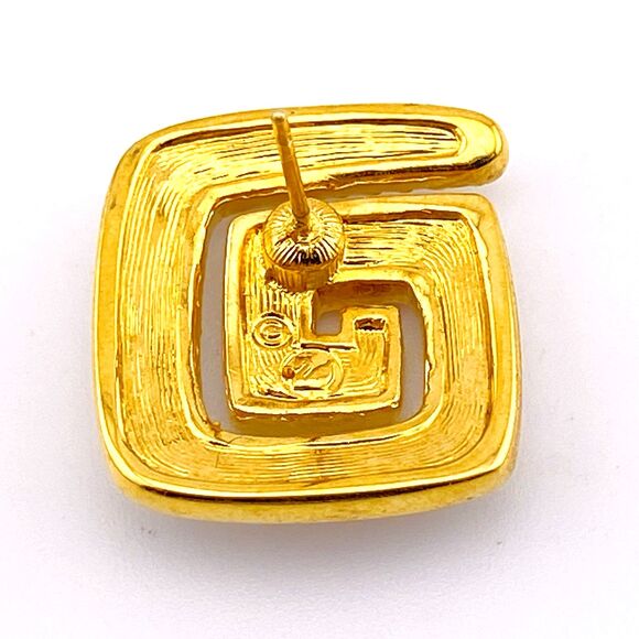 Swarovski Earrings Signed Square Spiral Pavê Crystal Black Enamel Swan Mark Post - Picture 6 of 7